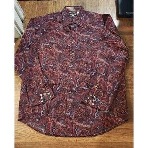 Stetson Shirt Mens 2XL Long Sleeve Pearl Snap Maroon Paisley Western Classic